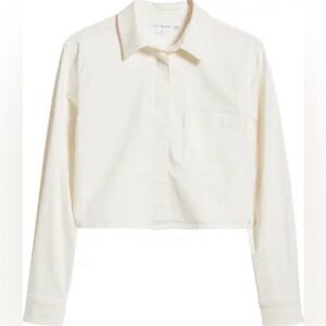 Good American Cropped Button-Down Denim Shirt